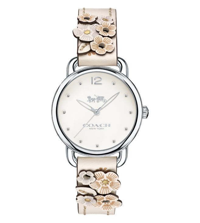 Coach Delancey White Dial Floral White Leather Strap Watch for Women - 14502760