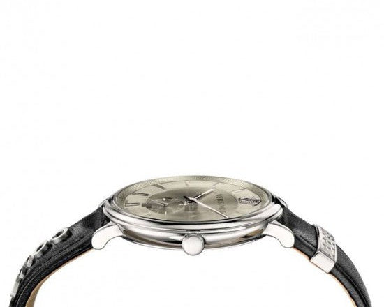 Versace V-Circle Black Manifesto Courage Quartz Silver Dial Black Leather Strap Watch for Men - VBQ080017