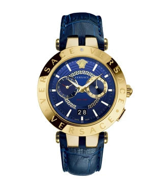 Versace V-Race Multifunction Chronograph Blue Dial Blue Leather Strap Watch For Men - VEBV00219