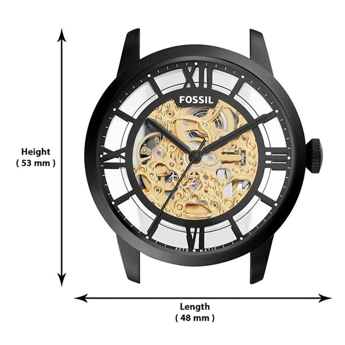 Fossil Townsman Automatic Skeleton Black Dial Black Steel Strap Watch for Men - ME3197