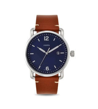 Fossil Commuter Blue Dial Blue Leather Strap Watch for Men - FS5325