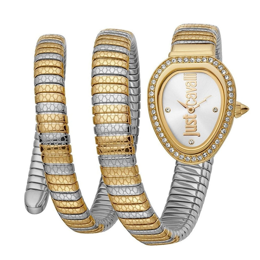 Just Cavalli Doppio Silver Dial Two Tone Steel Strap Watch for Women - JC1L163M0075