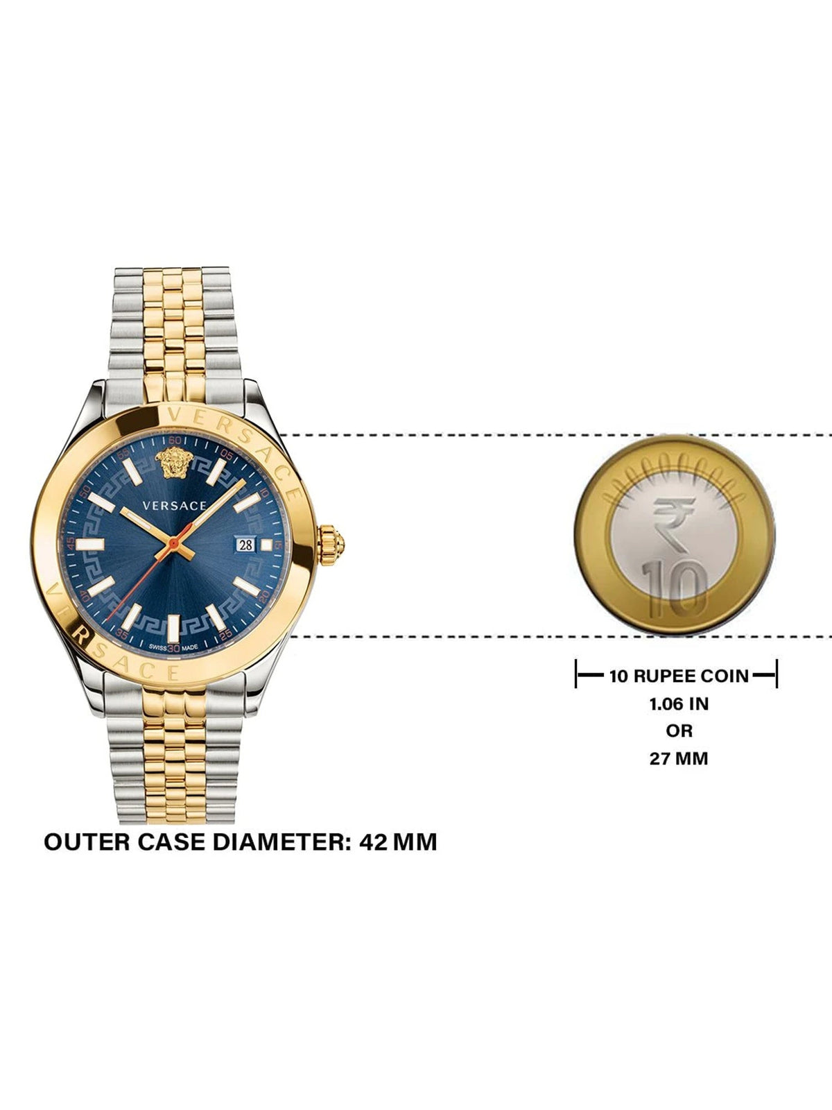 Versace Hellenyium Quartz Blue Dial Two Tone Steel Strap Watch For Men - VEVK00520