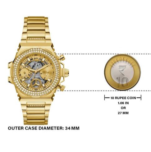 Guess Fusion Chronograph Gold Dial Gold Steel Strap Watch for Women - GW0552L2