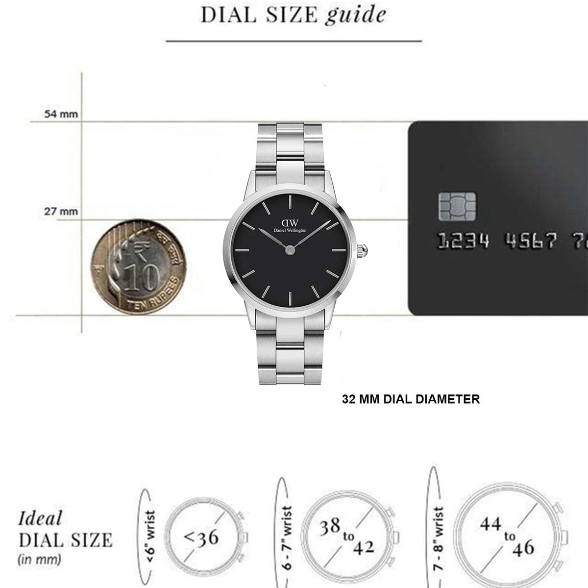 Daniel Wellington Iconic Link Black Dial Silver Steel Strap Watch For Women - DW00100206