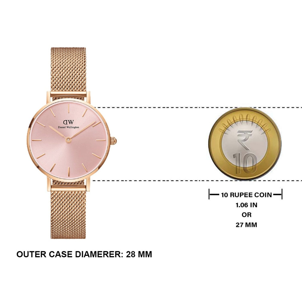 Daniel Wellington Petite Melrose Pink Dial Rose Gold Mesh Strap Watch For Women - DW00100367