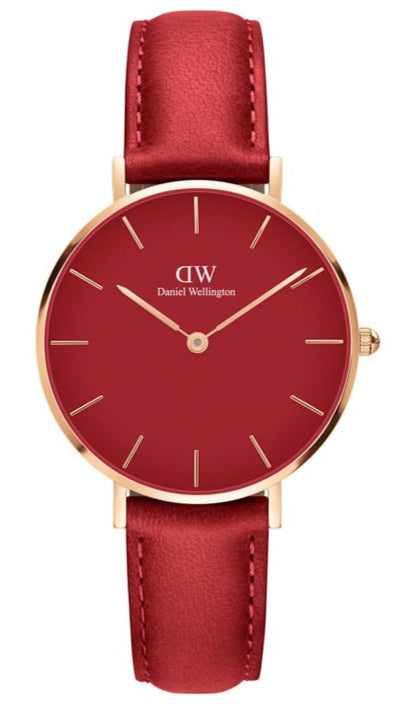 Daniel Wellington Petite Suffolk Red Dial Red Leather Strap Watch For Women - DW00100404