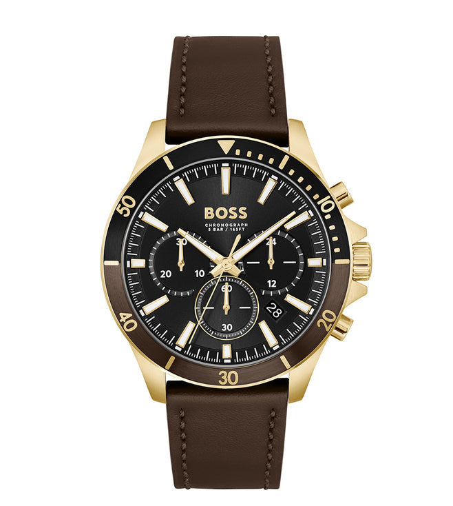 Hugo Boss Troper Chronograph Black Dial Brown Leather Strap Watch For Men - 1514100
