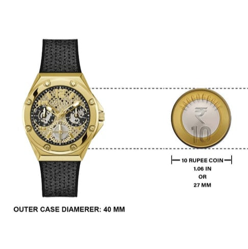 Guess Asteria Multifunction Gold Dial Black Rubber Strap Watch For Women - GW0620L2