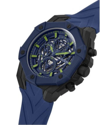 Guess Formula Multifunction Blue Dial Blue Silicone Strap Watch For Men - GW0579G3