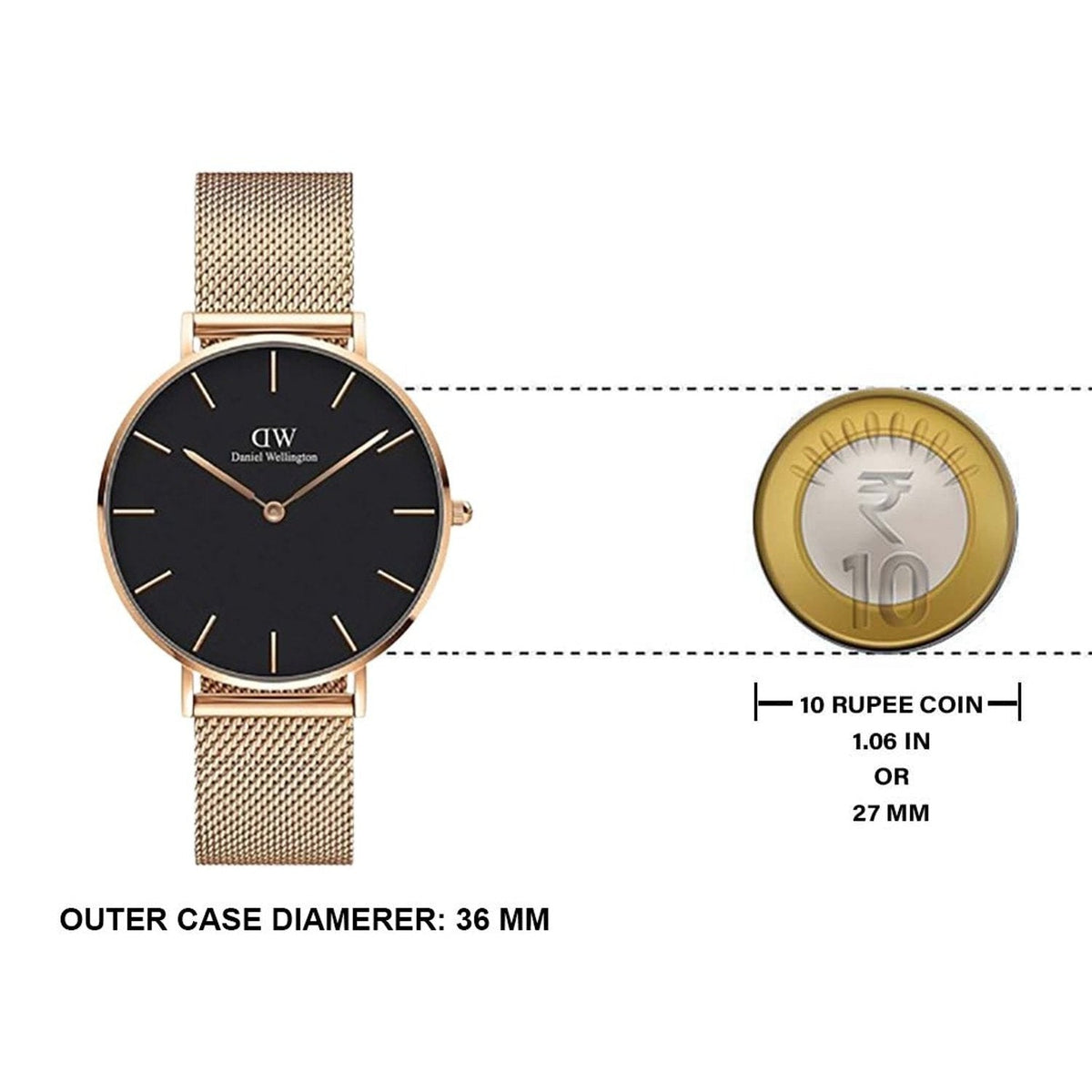 Daniel Wellington Petite Melrose Black Dial Rose Gold Mesh Strap Watch For Women - DW00100303