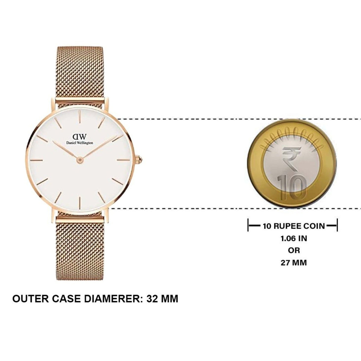 Daniel Wellington Classic Petite Melrose White Dial Rose Gold Mesh Bracelet Watch For Women - DW00100163