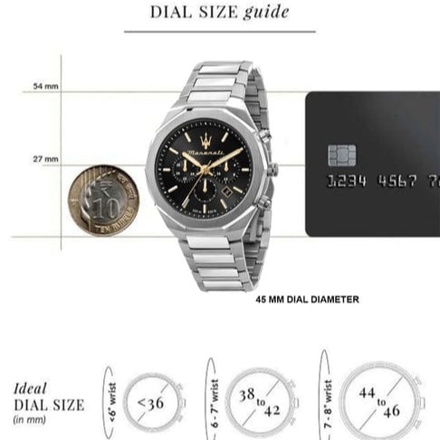 Maserati Stile Chronograph Black Dial Silver Steel Strap Watch For Men - R8873642010