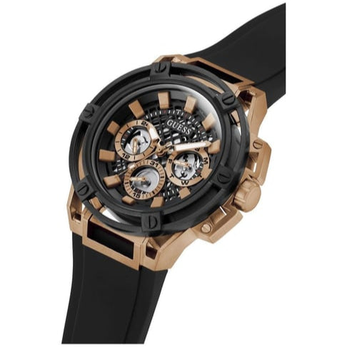 Guess Matrix Multifunction Black Dial Black Rubber Strap Watch For Men - GW0423G5
