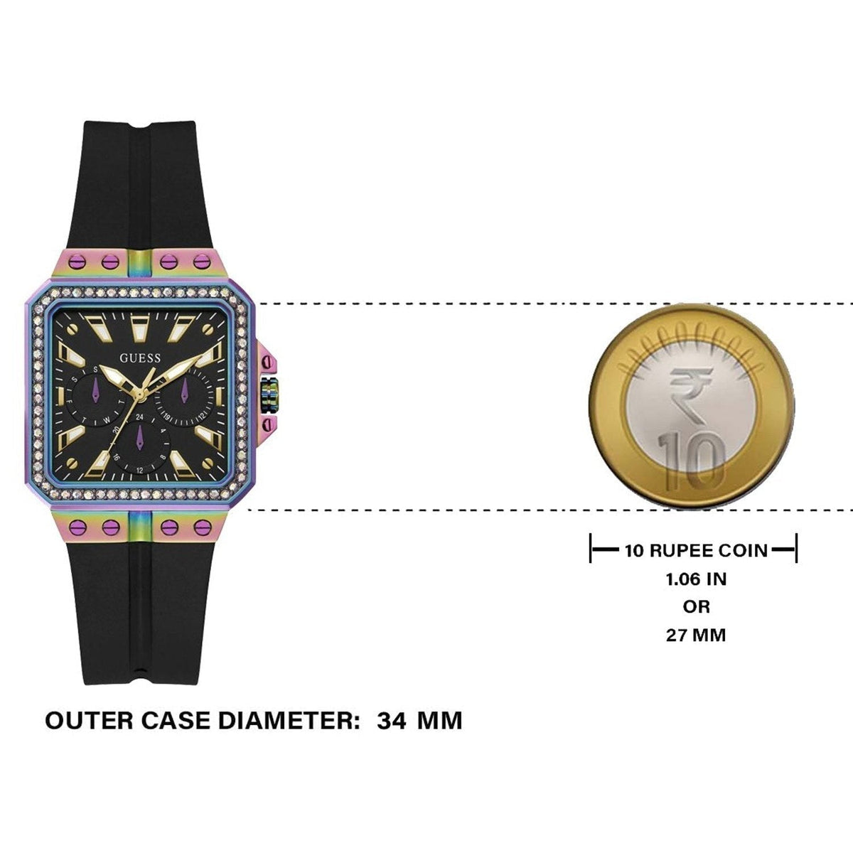 Guess Libra Black Dial Black Silicone Strap Watch For Women - GW0618L3
