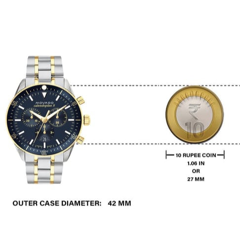 Movado Heritage Calendoplan Chronograph Blue Dial Two Tone Steel Strap Watch For Men - 3650126