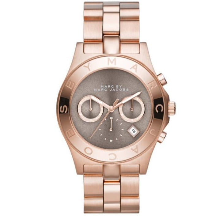 Marc Jacobs Blade Chronograph Brown Dial Rose Gold Steel Strap Watch for Women - MBM3308