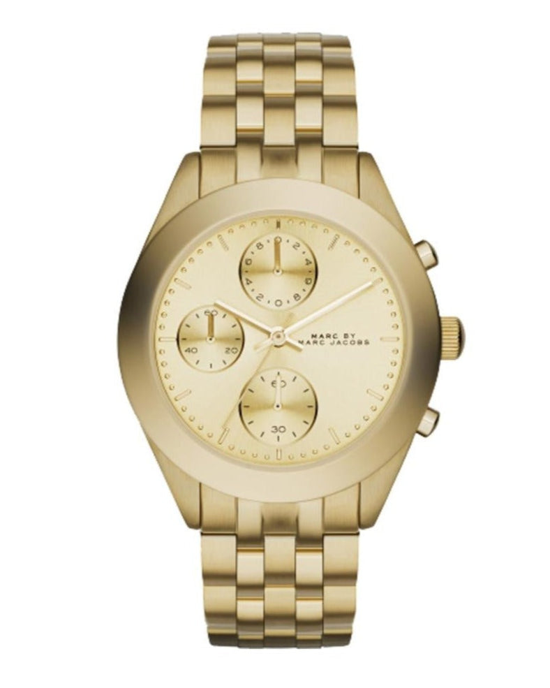 Marc Jacobs Peeker Chronograph Gold Dial Gold Steel Strap Watch for Women - MBM3393
