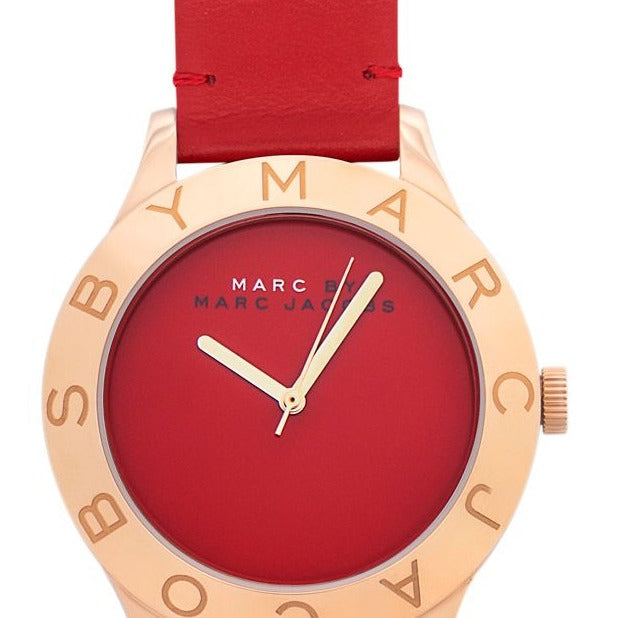 Marc Jacobs Blade Red Dial Red Leather Strap Watch for Women - MBM1204