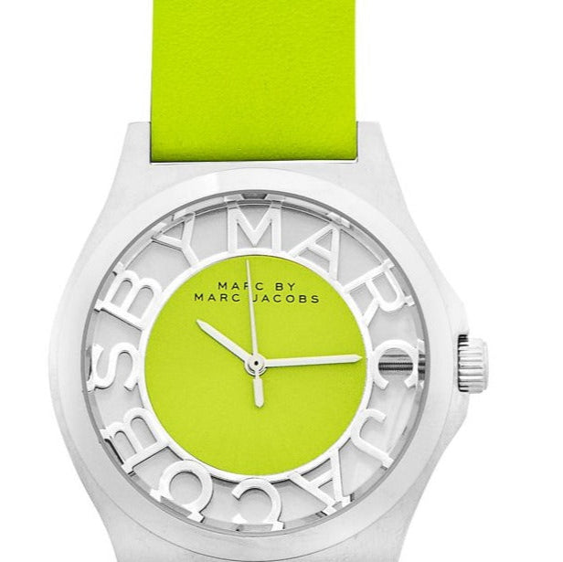 Marc Jacobs Henry Skeleton Neon Yellow Dial Yellow Leather Strap Watch for Women - MBM1242