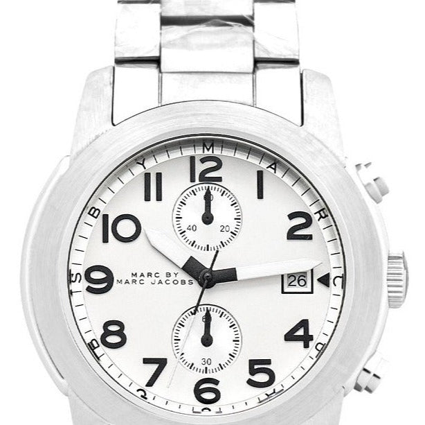 Marc Jacobs Larry Chronograph White Dial Silver Steel Strap Watch for Men - MBM5030