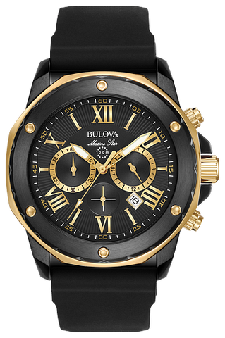 Bulova Marine Star Chronograph Black Dial Black Rubber Strap Watch for Men - 98B278