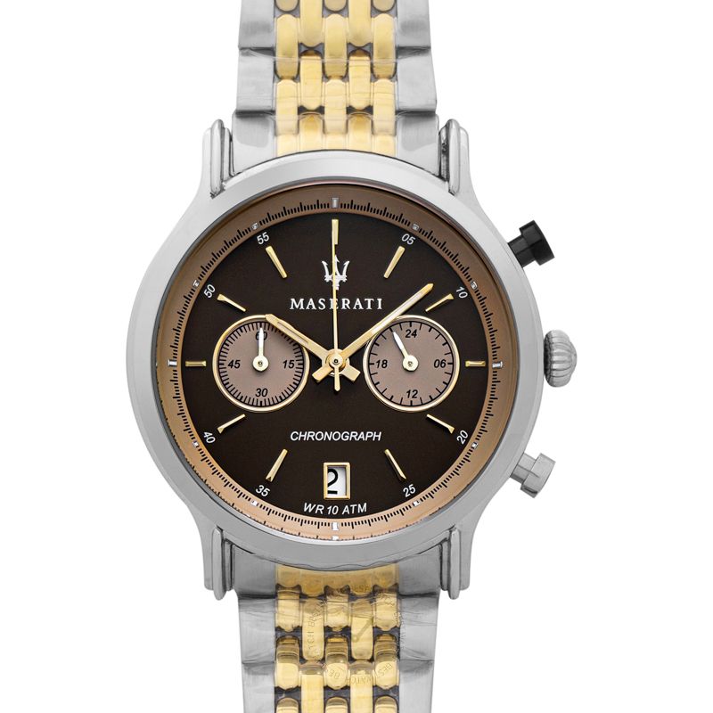 Maserati Legend Chronograph Brown Dial Two Tone Steel Strap Watch For Men - R8873638003