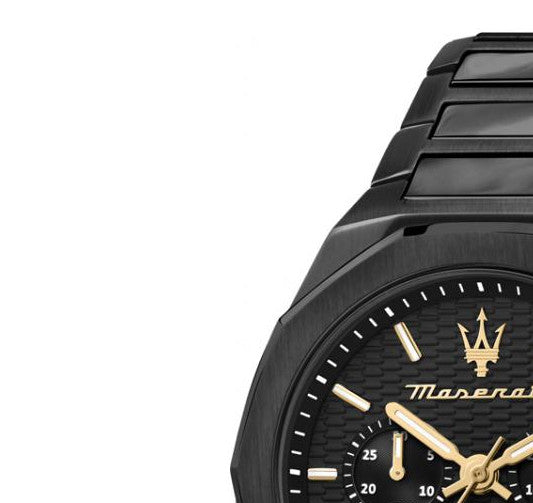 Maserati Stile Chronograph Black Dial Black Steel Strap Watch For Men - R8873642005