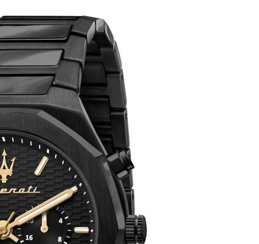 Maserati Stile Chronograph Black Dial Black Steel Strap Watch For Men - R8873642005
