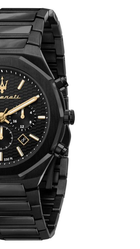 Maserati Stile Chronograph Black Dial Black Steel Strap Watch For Men - R8873642005