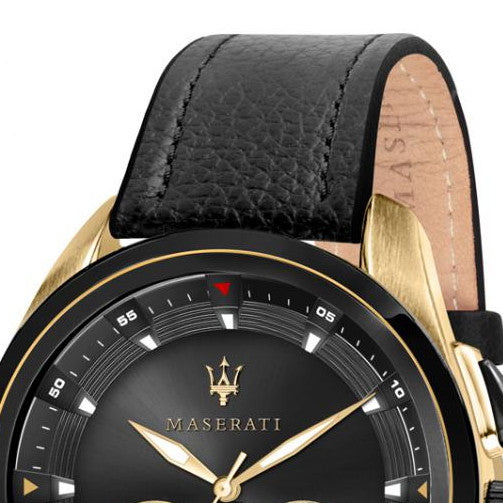 Maserati Traguardo Chronograph Black Dial Black Leather Strap Watch For Men - R8871612033