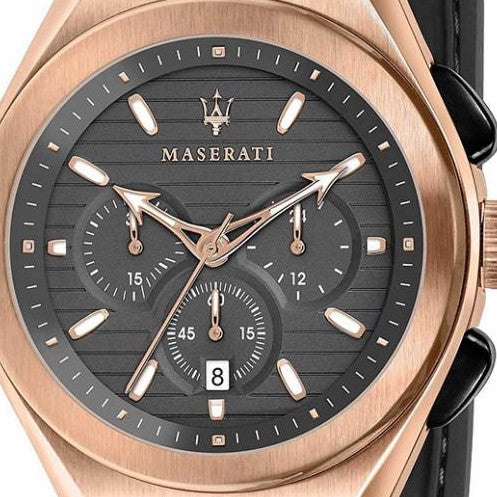 Maserati Triconic Chronograph Grey Dial Brown Leather Strap Watch For Men - R8871639003