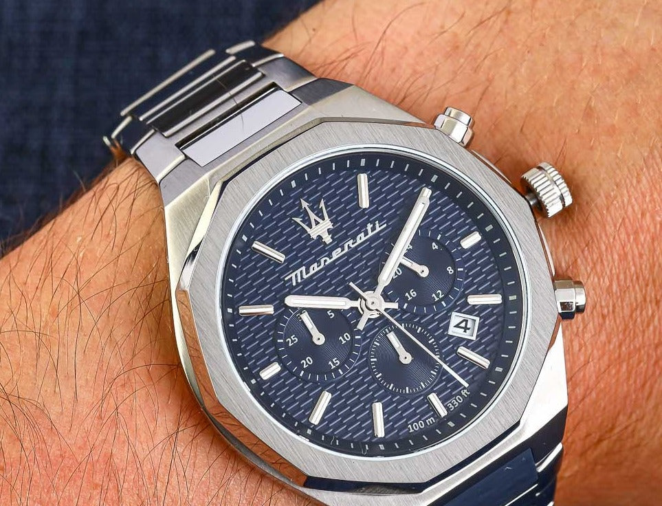 Maserati Stile Chronograph Blue Dial Silver Steel Strap Watch For Men - R8873642006