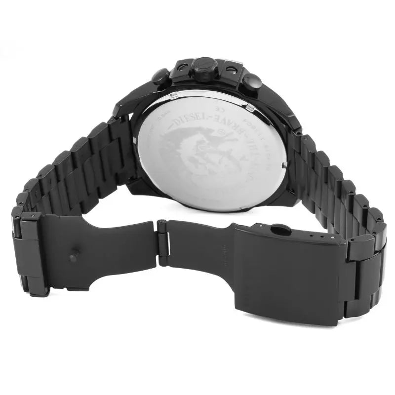 Diesel Mega Chief Chronograph Black Dial Black Steel Strap Watch For Men - DZ4318