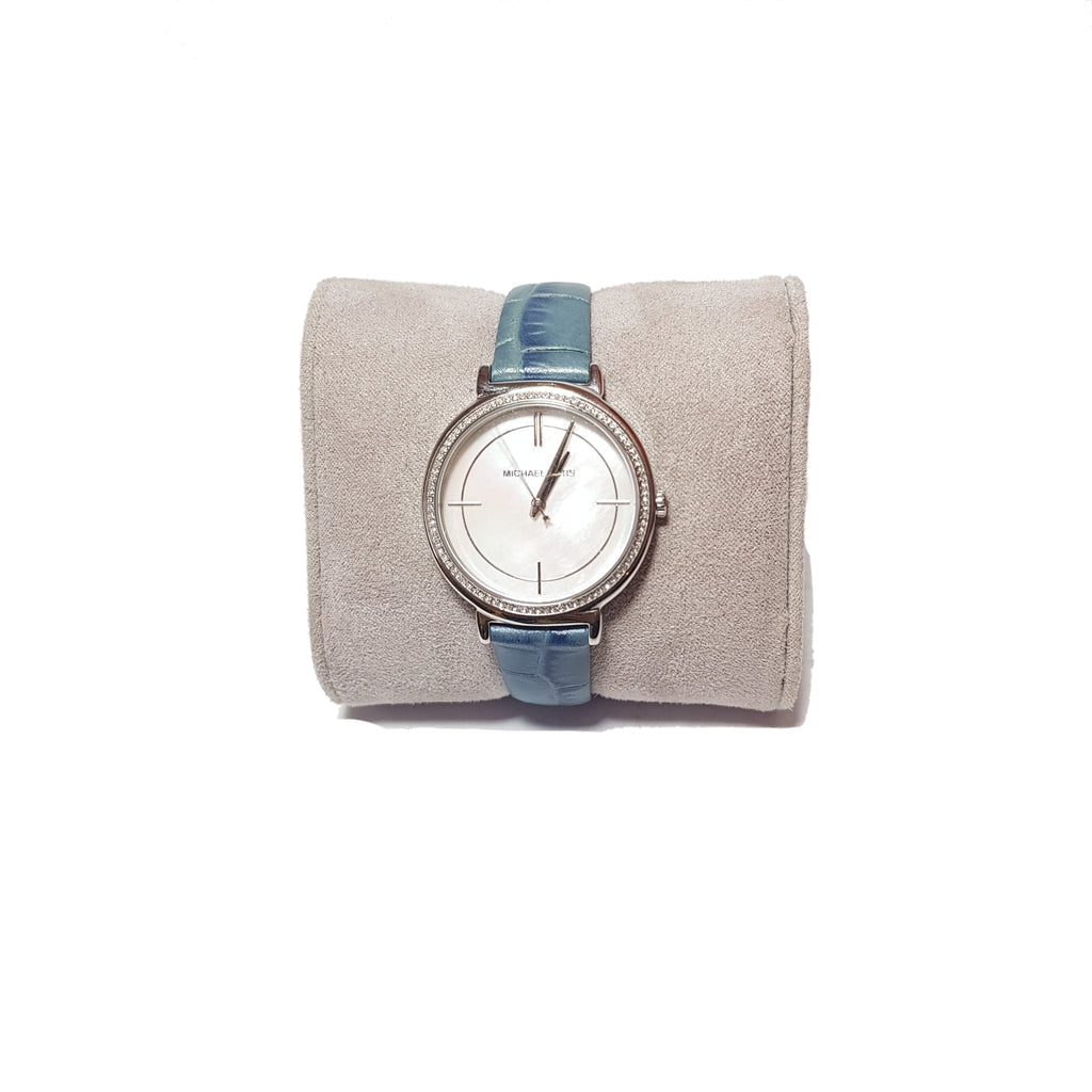 Michael Kors Cinthia Mother of Pearl Dial Blue Leather Strap Watch for Women - MK2661