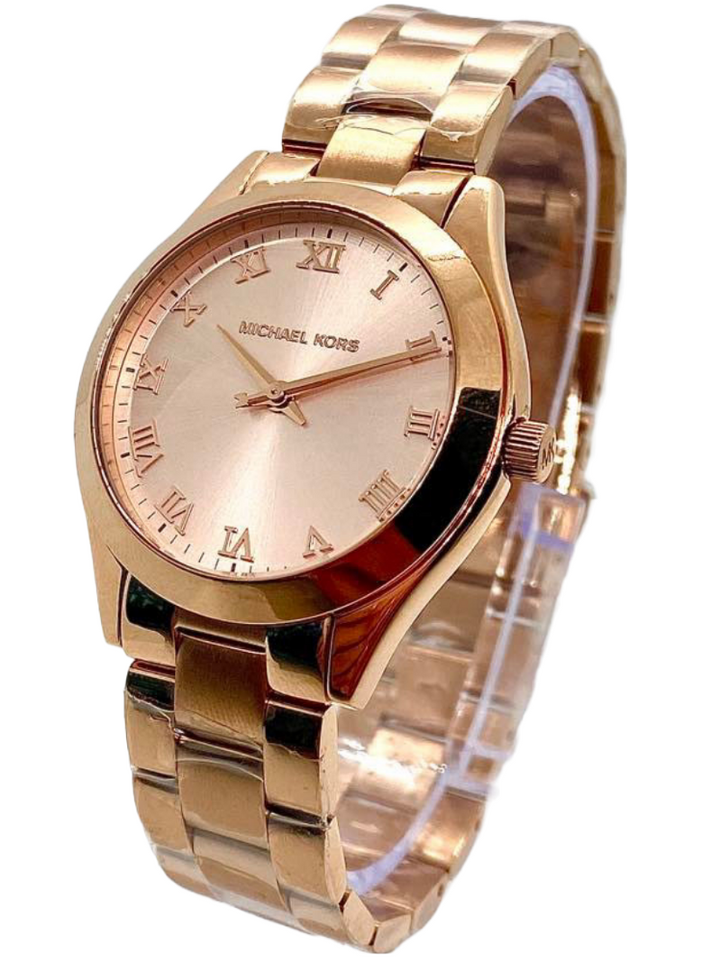 Michael Kors Mini Slim Runway Rose Gold Dial Rose Gold Steel Strap Watch For Women - MK3457