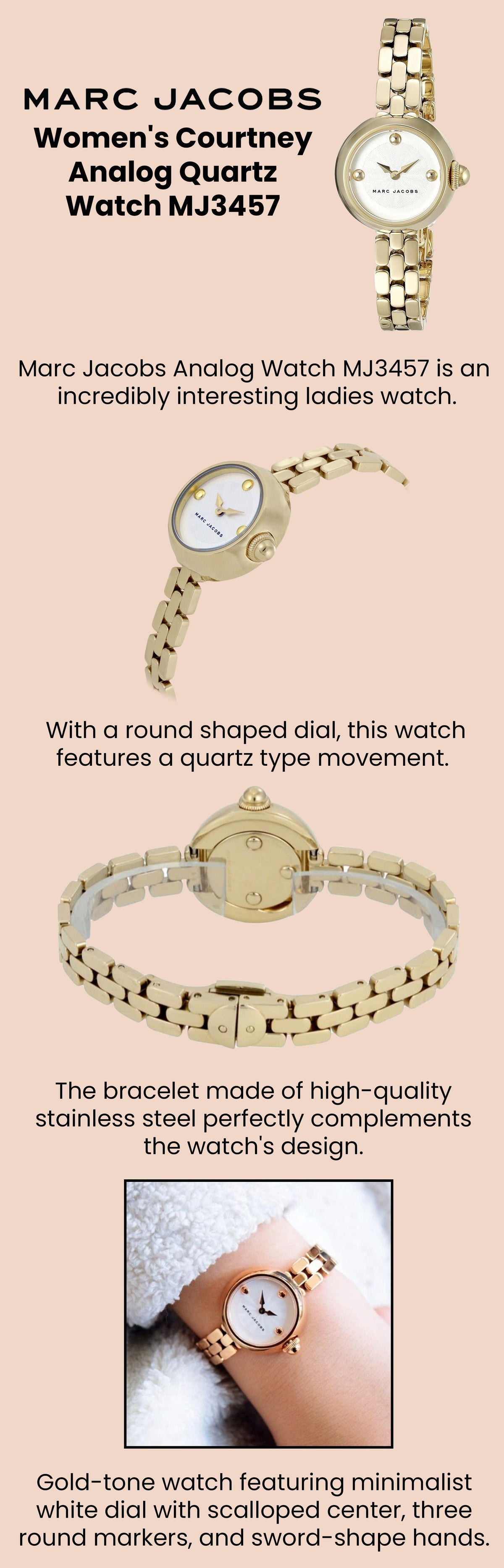 Marc Jacobs Courtney White Dial Gold Steel Strap Watch for Women - MJ3457