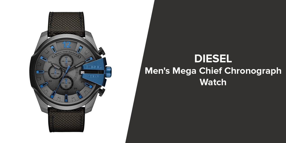 Diesel Mega Chief Chronograph Black Dial Black Leather Strap Watch For Men - DZ4500