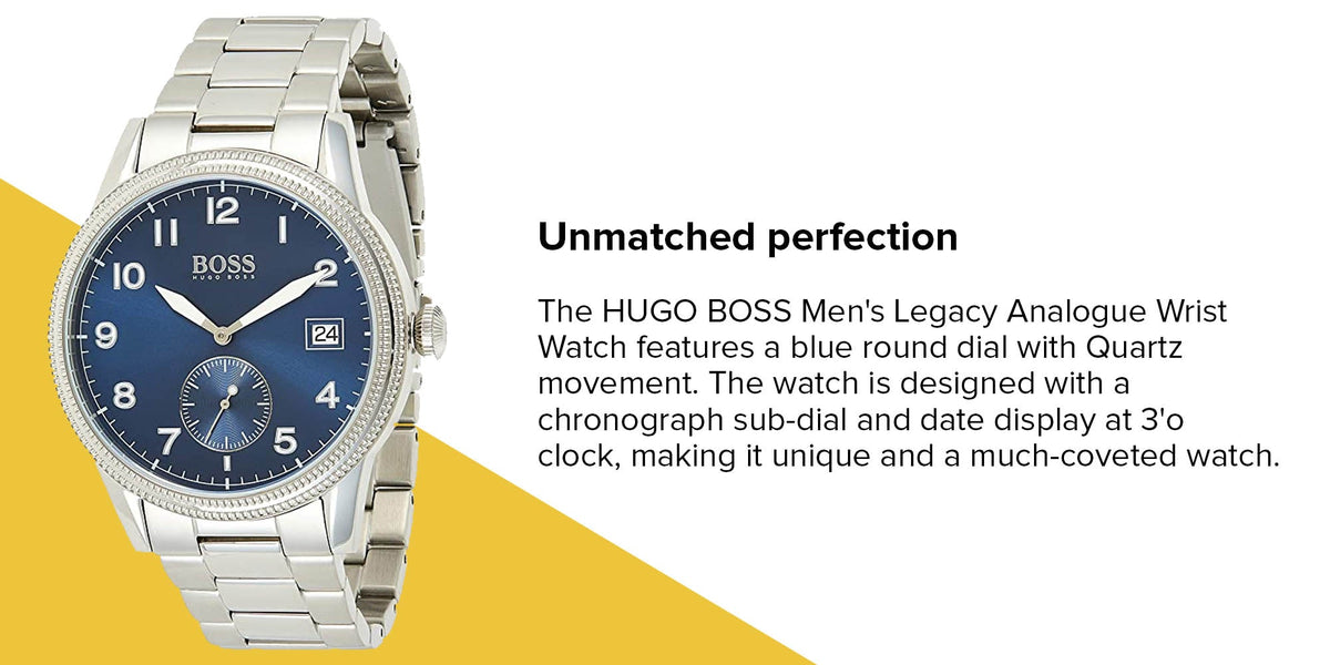 Hugo Boss Legacy Blue Dial Silver Steel Strap Watch for Men - 1513707