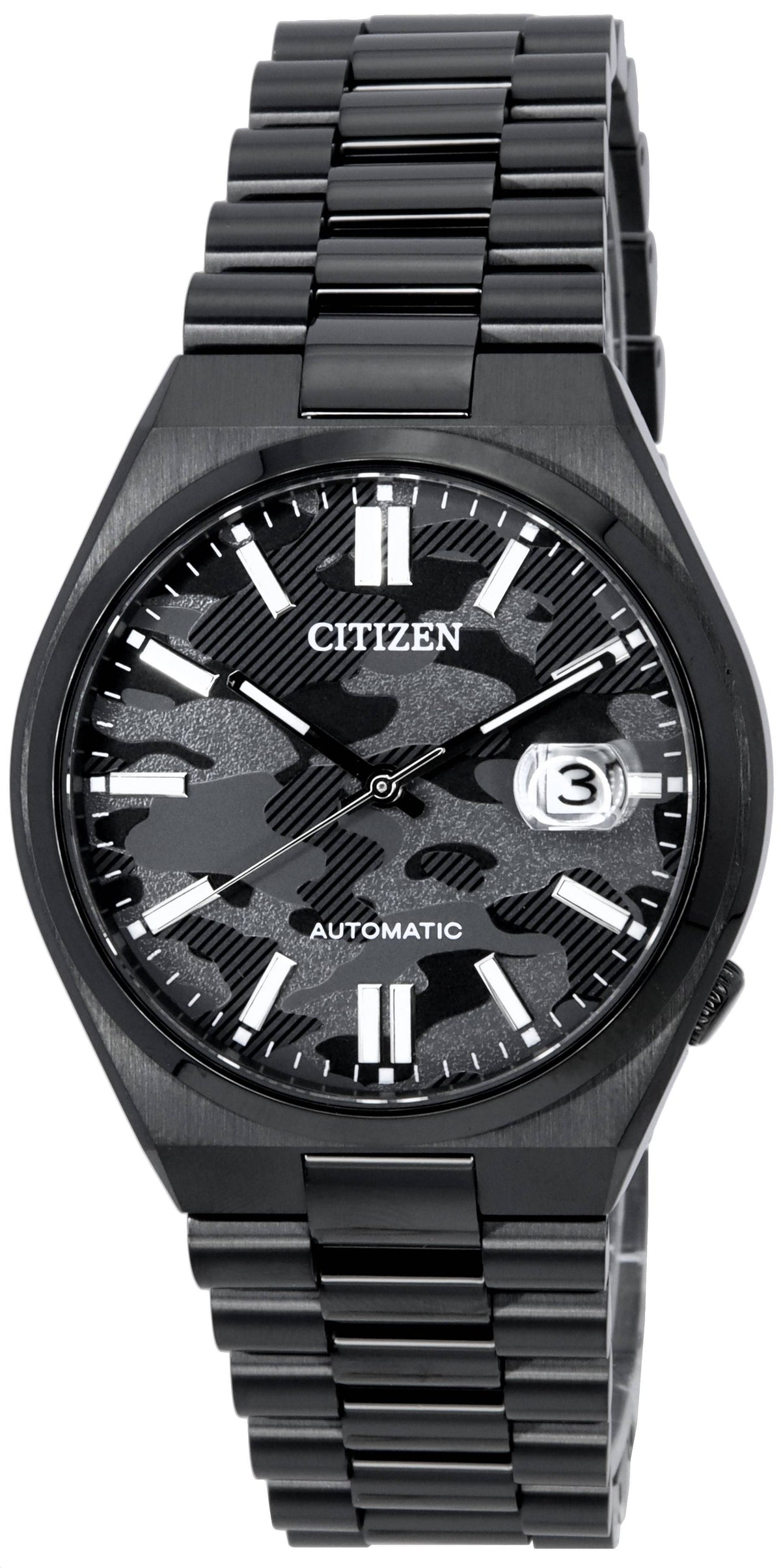 Citizen Tsuyosa Automatic Camouflage Black Dial Black Steel Strap Watch For Men - NJ0155-87E