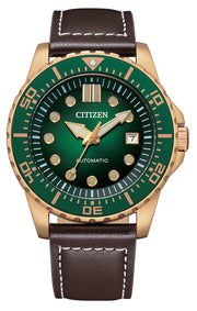 Citizen Mechanical Automatic Green Dial Brown Leather Strap Watch for Men - NJ0173-18X