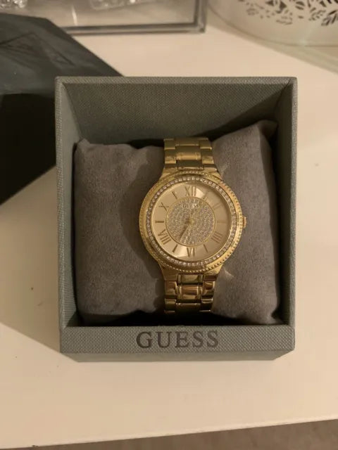 Guess Madison Diamonds Gold Dial Gold Steel Strap Watch for Women - W0637L2
