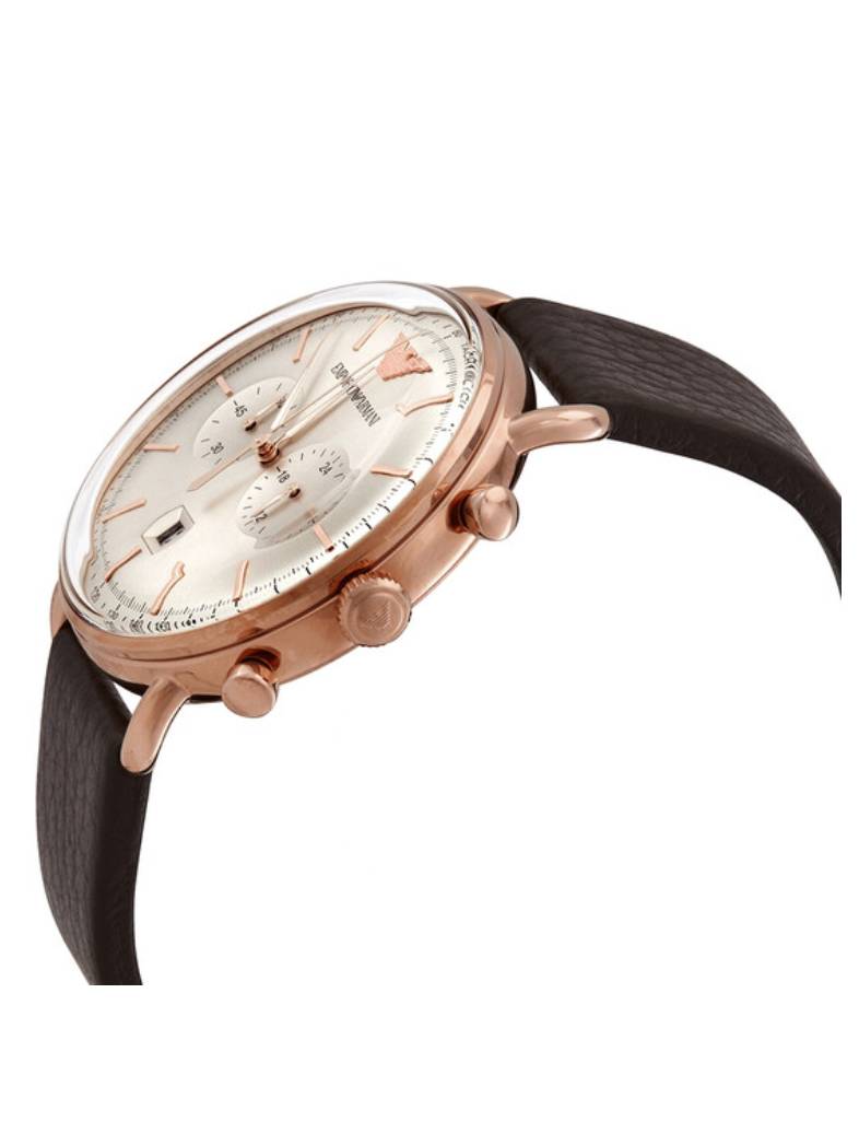 Emporio Armani Aviator Grey Dial Brown Leather Strap Watch For Men - AR11106