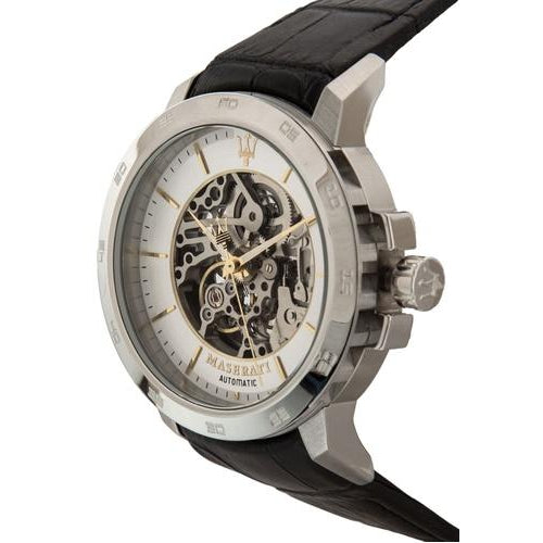 Maserati Ingegno Automatic Black Skeleton Dial Black Leather Strap Watch For Men - R8821119002