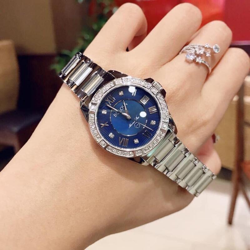 Bulova Crystal Collection Blue Mother of Pearl Dial Silver Steel Strap Watch for Women - 96L238