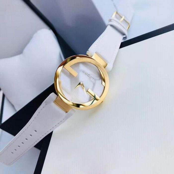  Shop Authentic Gucci G Interlocking White Dial White Leather Strap Watch For Women - YA133327 - Luxxuri
