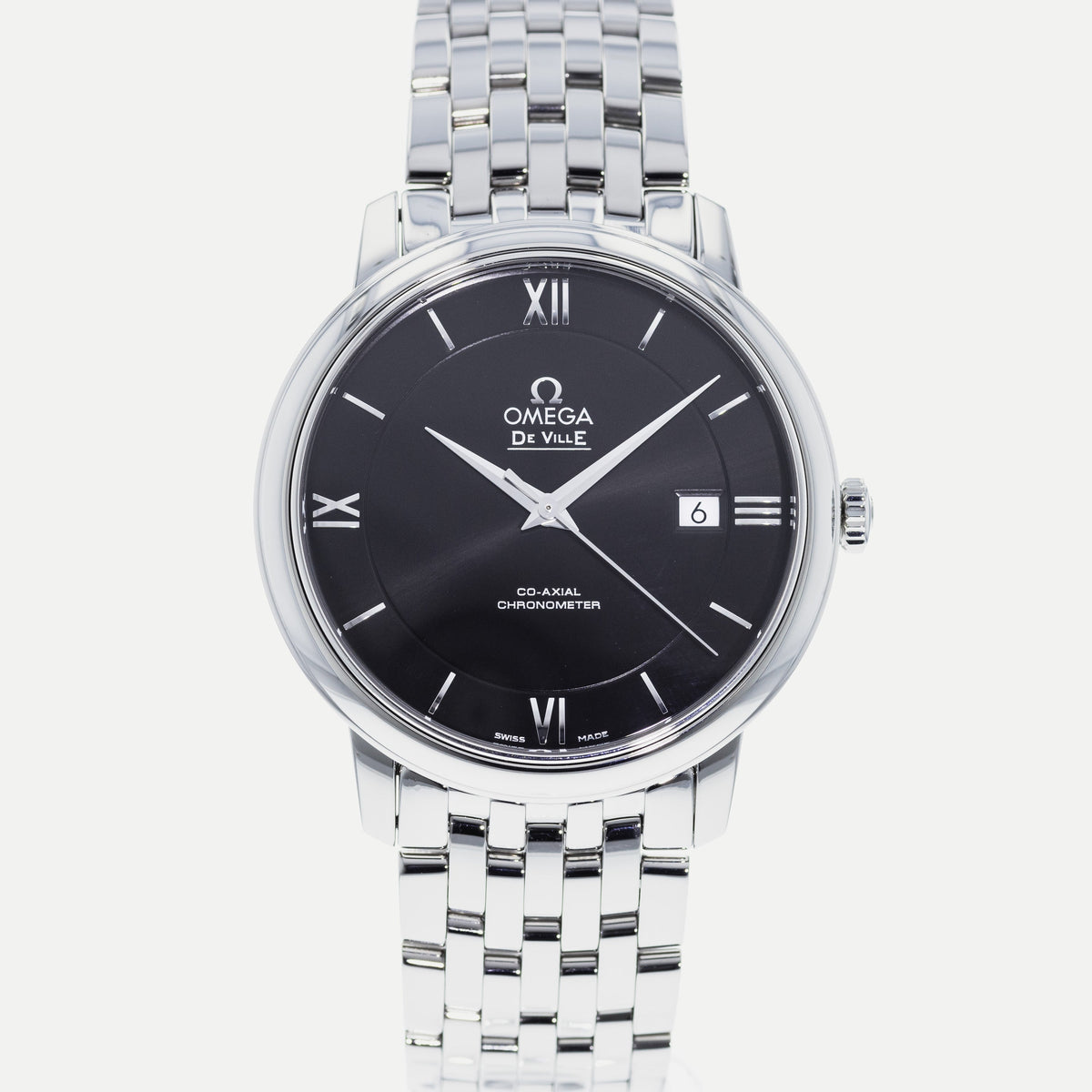 Omega De Ville Prestige Co-Axial Black Dial Silver Steel Strap Watch for Men - 424.10.40.20.01.001