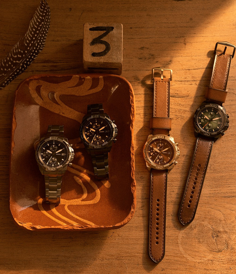 Fossil Bronson Chronograph Brown Dial Brown Leather Strap Watch for Men - FS5857