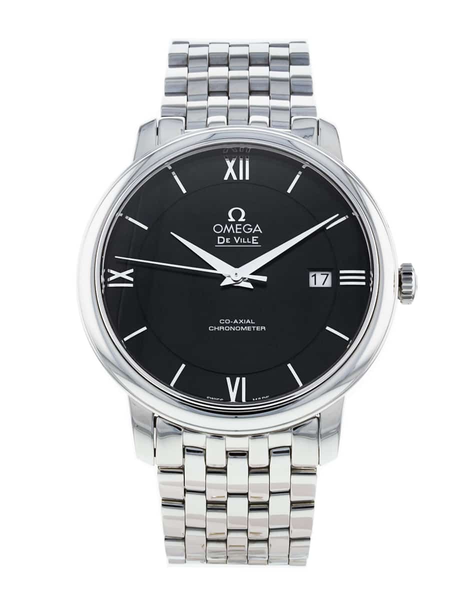 Omega De Ville Prestige Co-Axial Black Dial Silver Steel Strap Watch for Men - 424.10.40.20.01.001