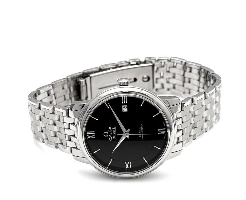 Omega De Ville Prestige Co-Axial Black Dial Silver Steel Strap Watch for Men - 424.10.40.20.01.001